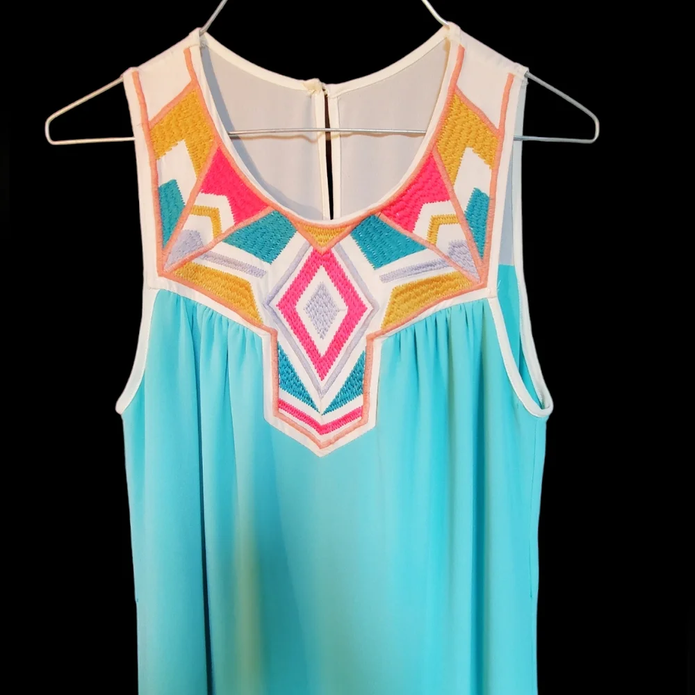 Flying Tomato sleeveless maxi dress, mint green sheer overlay embroidery Small - Picture 3 of 5